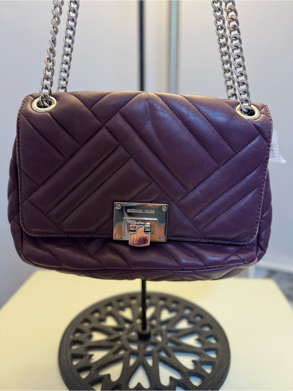 Michael Kors Quilted Leather Shoulder Bag in Deep Plum
